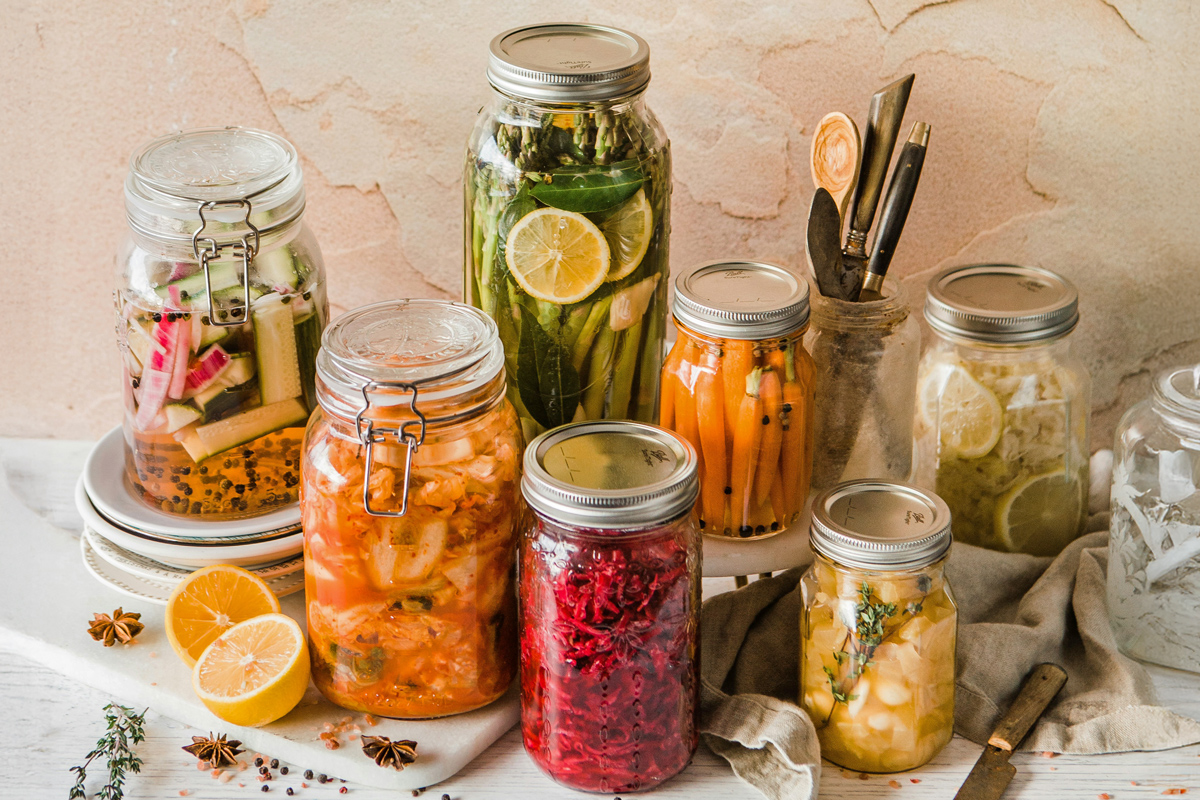 Fermented foods in glass jars